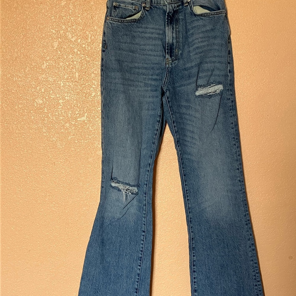 BDG Blue Flare Wide Leg Jeans Distressed